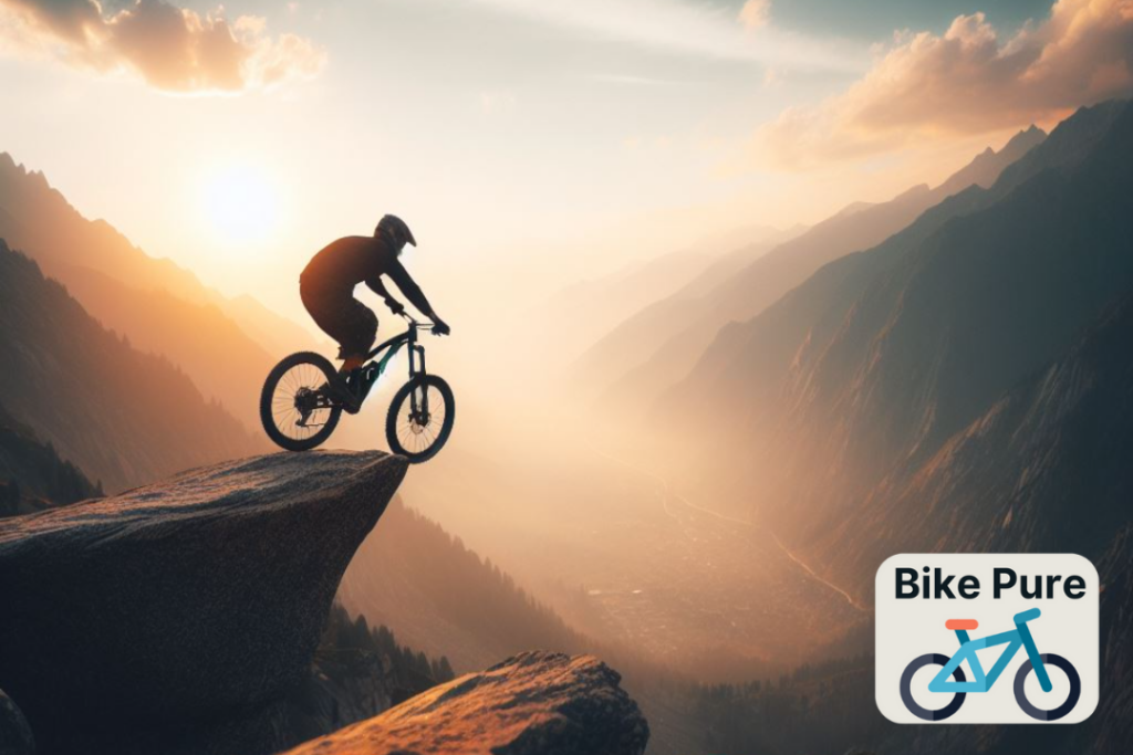 a cyclist doing a trick at the edge of a cliff