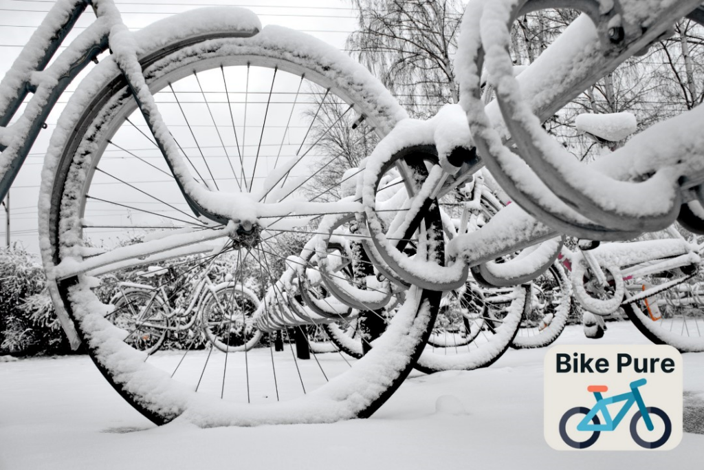 winter bike tires full of snow