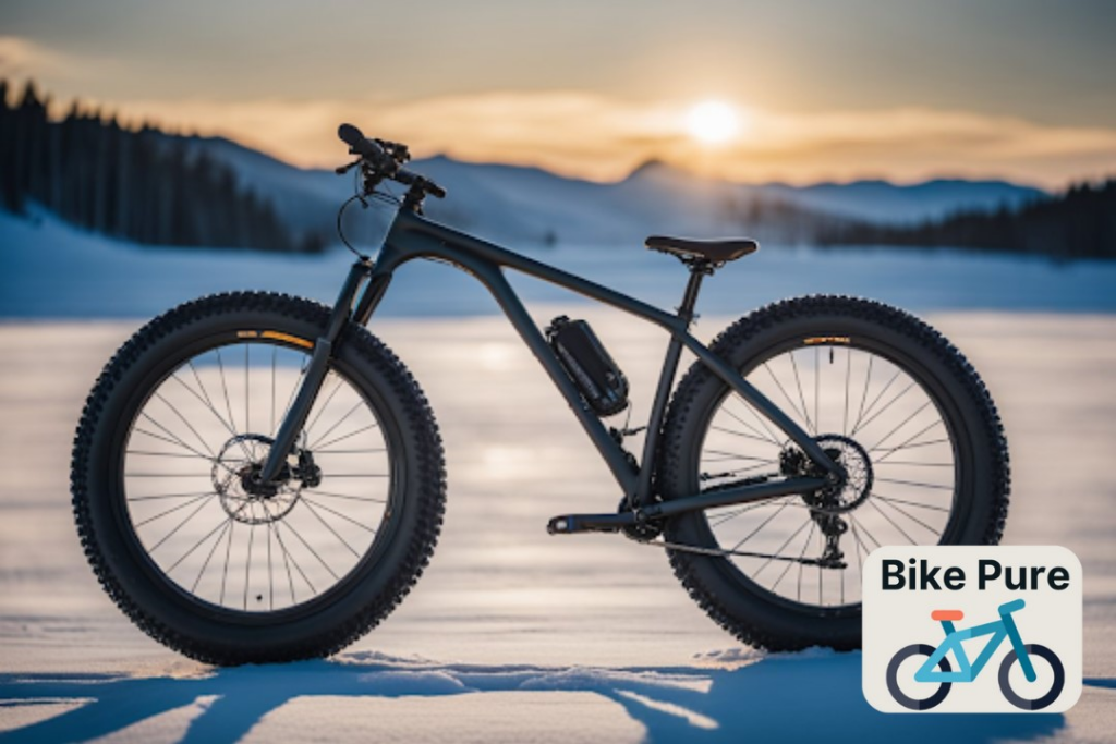 a black fat bike in the field with snow