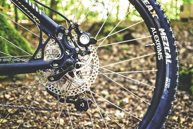 Bike wheel in a forest