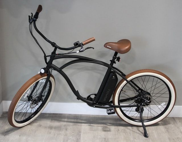 brown e-bike that uses a lithium battery