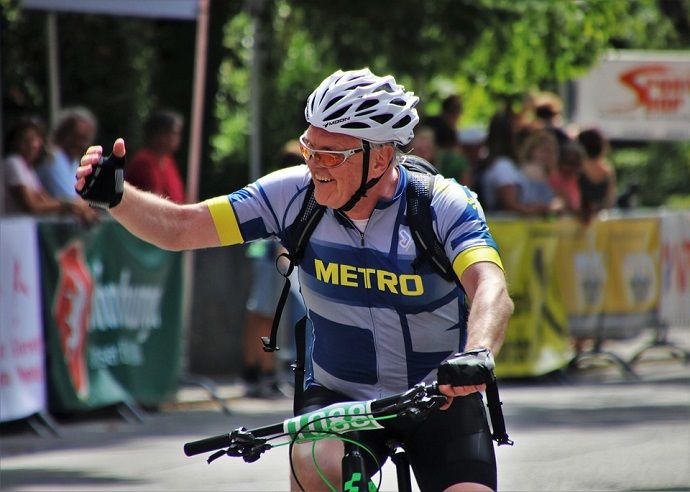 Senior cyclist in a cycling competition